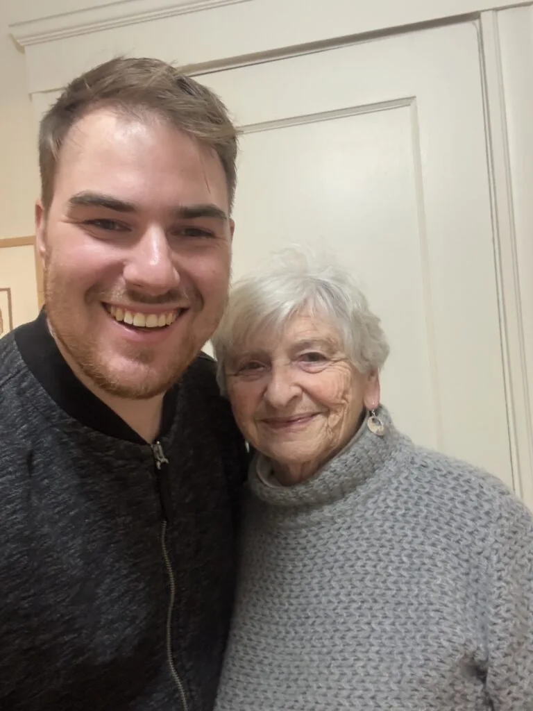 With Eva Paddock, who was saved by Nicky Winton together with her older sister Milena. I am honored to know personally both these ladies. Eva lives in the USA, Milena in the UK. Photo taken in January 2025 in Cambridge, USA.
