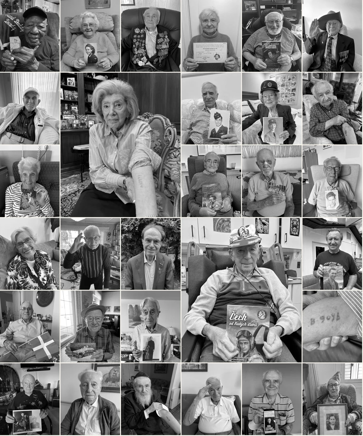 Portrait mosaic of veterans and Holocaust survivors whose testimonies are preserved by Witnesses of War.